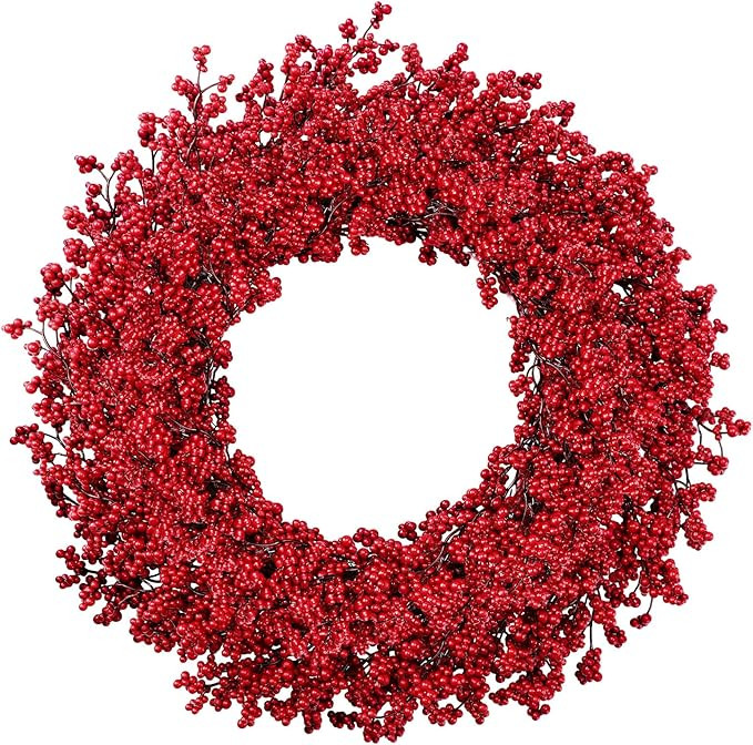 Lyrow 22 Inches Christmas Red Berry Wreath for Front Door Large Artificial Wreath Winter Faux Dec... | Amazon (US)