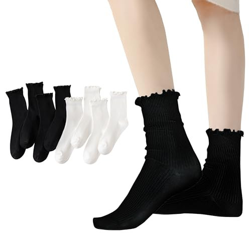 DAUCO 8 Pack Ruffle Socks Frilly Socks Womens Cute socks for Women Socks Slouchy Cotton Socks Womens Size 5-9 | Amazon (US)