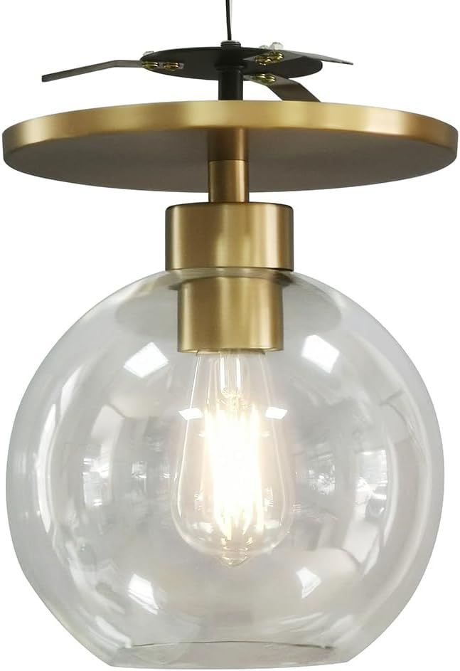 WORTH HOME PRODUCTS - Instant Semi Flush Conversion Kit - Satin Brass with Clear Glass Globe Shad... | Amazon (US)