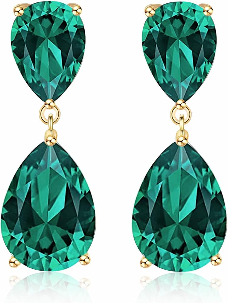 Teardrop Crystal Drop Earrings for Women, 14K Gold Plated Large Double Teardrop Dangle Earrings,R... | Amazon (US)
