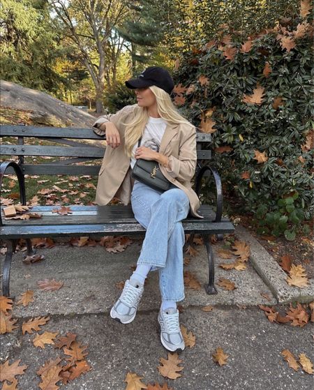 Wearing a medium in tee, 26 in jeans, shoes tts. Linking similar blazer, bag is sold out in this color but linked in others! #kathleenpost #fallfashion 

#LTKSeasonal #LTKstyletip