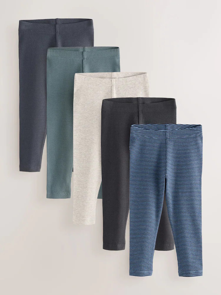 Blue/Grey/Stripe Ribbed Leggings 5 Pack (3mths-7yrs) | Next US