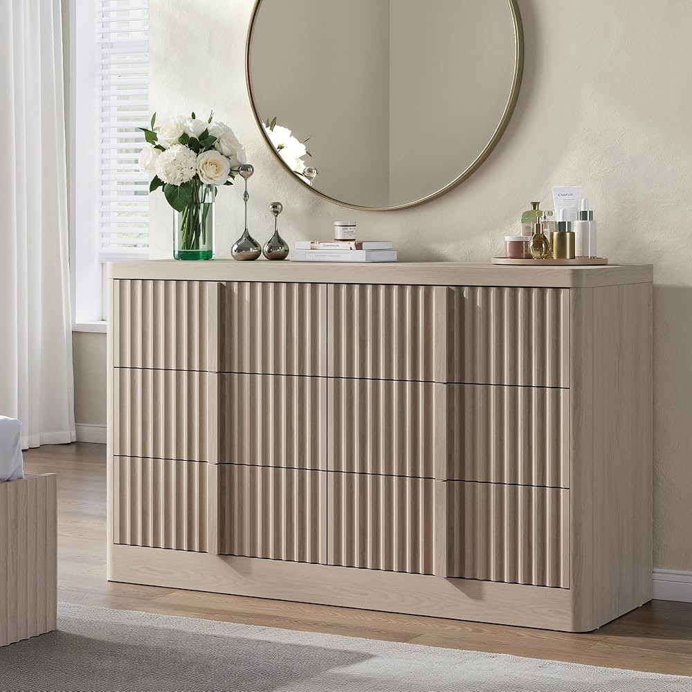 Fluted Dresser for Bedroom, 47" Wide 6 Drawer Dresser, Modern Chest of Drawers with Solid Wood Ha... | Amazon (US)
