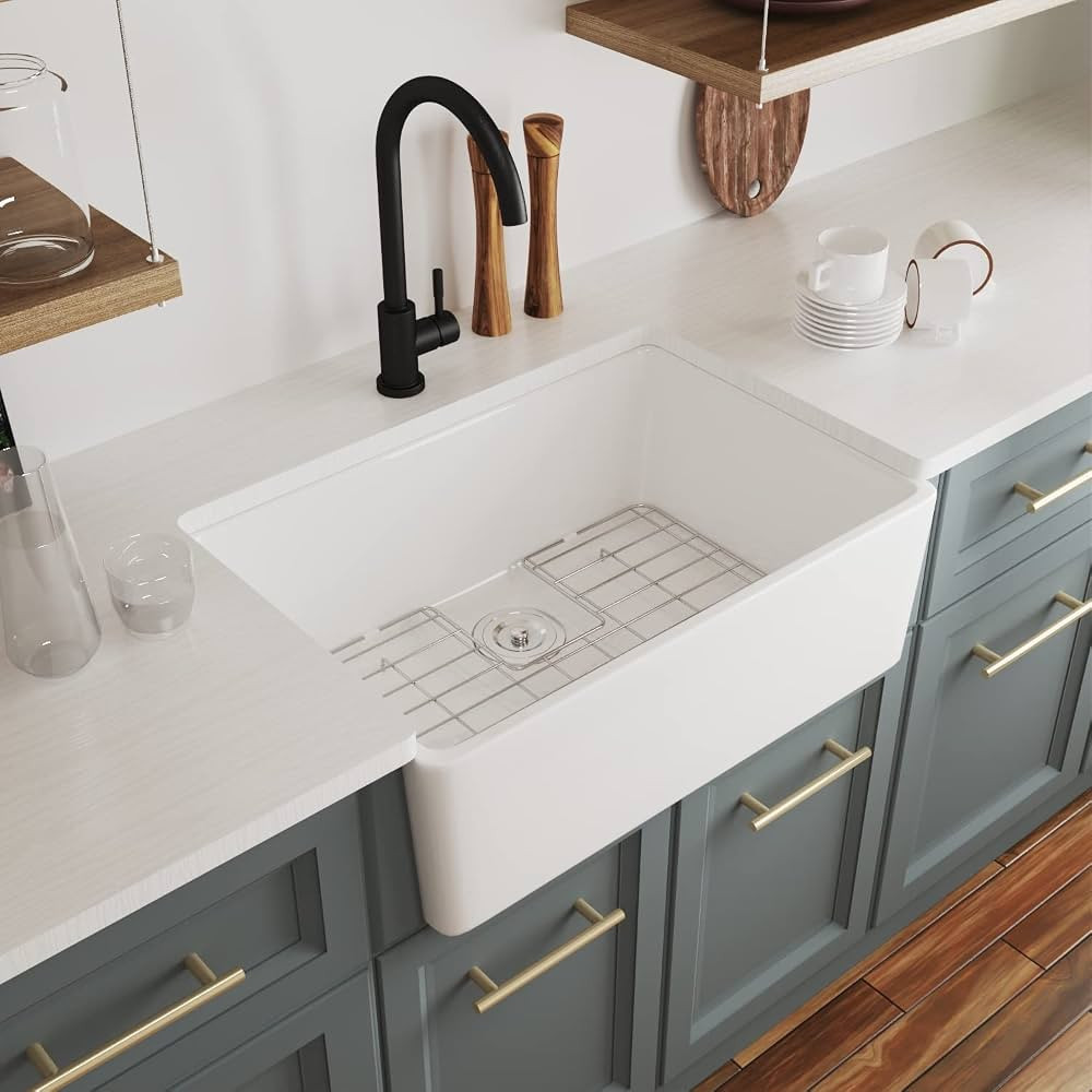 DeerValley DV-1K116 Perch White 24 Inch Farmhouse Sink with Bottom Grid and Strainer,Apron Sink S... | Amazon (US)