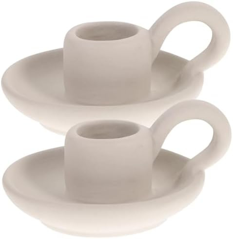 DOITOOL 2 Pcs Ceramic Candle Holders, Taper Candle Holder with Handle, Nordic Style Vintage Candl... | Amazon (US)