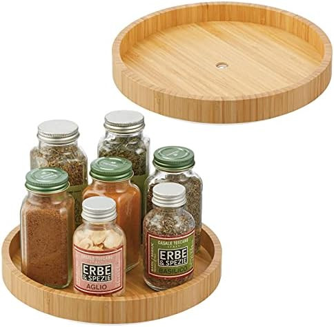 mDesign Bamboo Lazy Susan Turntable Food Storage Container for Cabinets, Pantry, Refrigerator, Co... | Amazon (US)