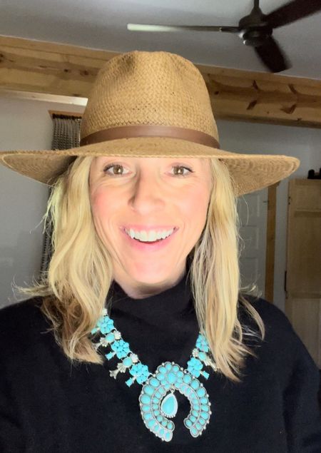 Turquoise statement “squash blossom” necklace for under $20 🙌🏻 A great pop of color for any Western event. Think: western concert, any cowgirl attire, or even date night! Looks great with denim, black, navy, brown and grey. 




Country concert
Cowgirl outfit
 

#LTKunder50 #LTKFind