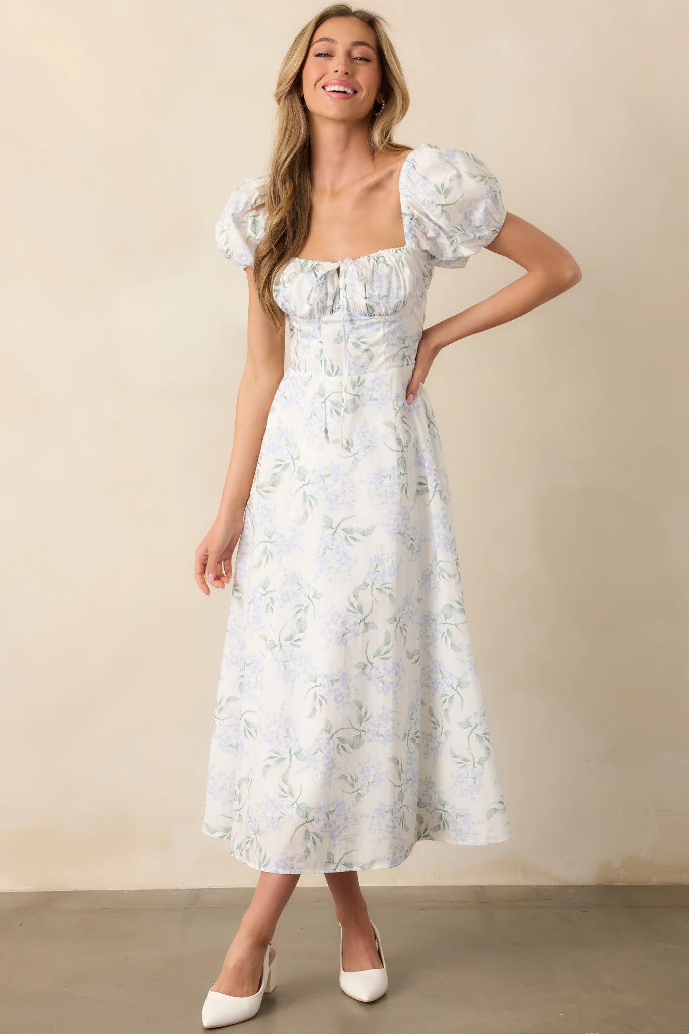 A Fresh Start Light Blue Floral Puff Sleeve Maxi Dress | Red Dress