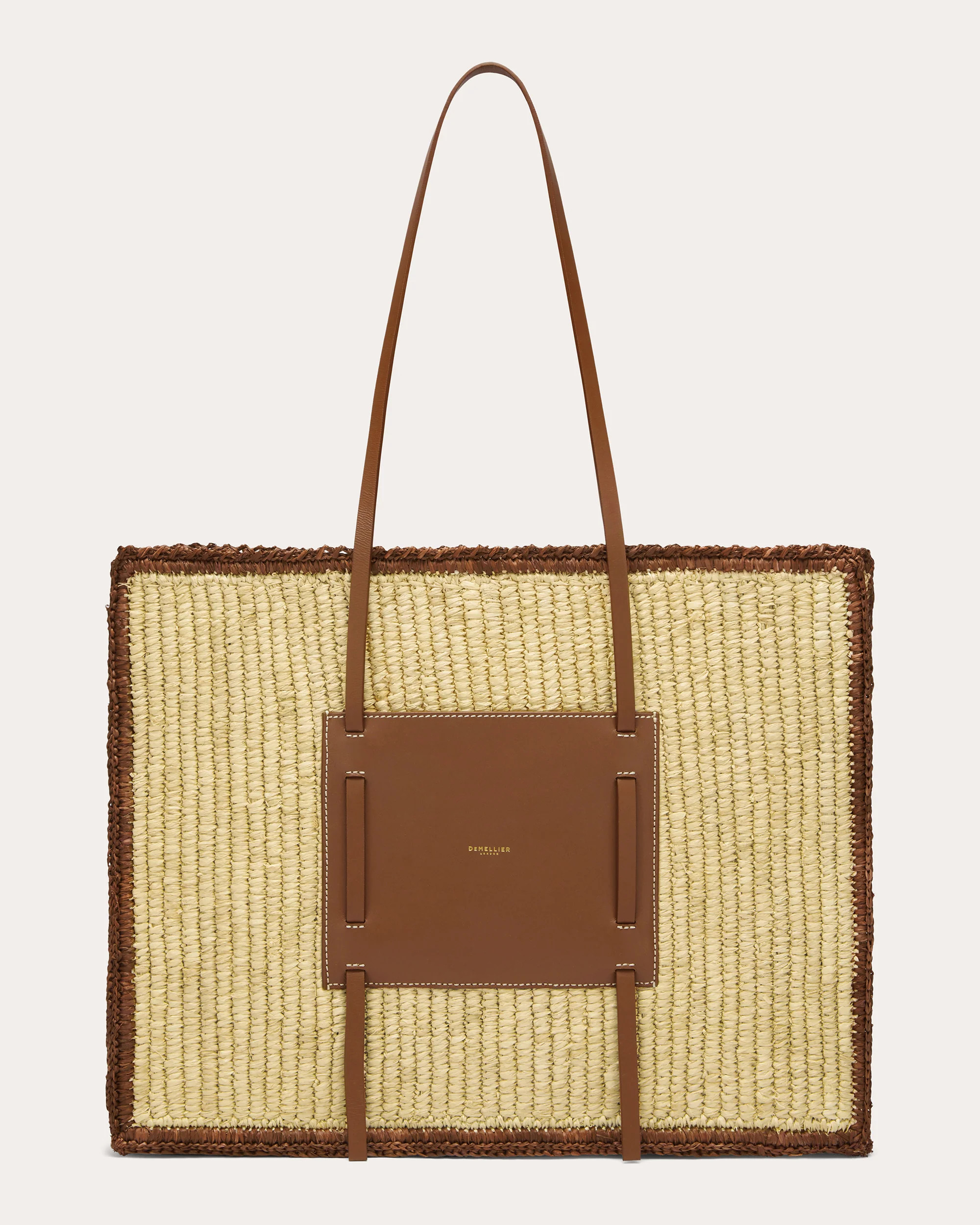 DeMellier Women's Capri Large Raffia Tote Bag in Natural Raffia & Tan Smooth Leather | Olivela