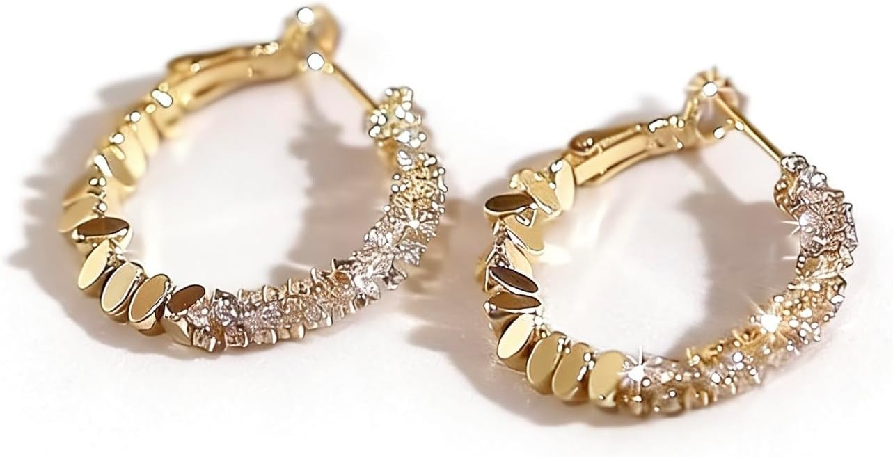 18K Gold Plated Hoop Earrings for Women,Cubic Zirconia Earrings With 925 Sterling Silver Post. | Amazon (US)