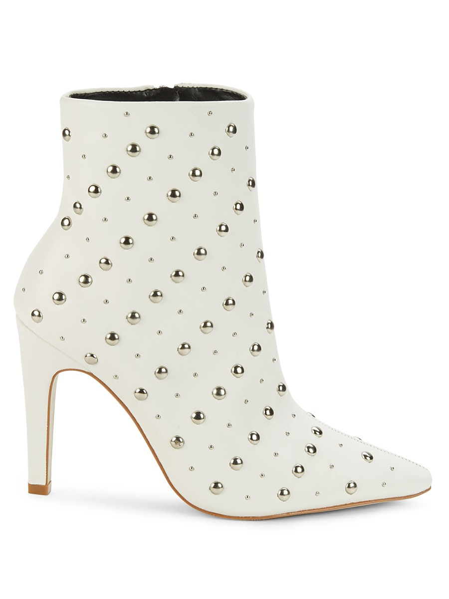 Saks Fifth Avenue Women's Studded Stiletto-Heel Leather Booties - White - Size 9.5 | Saks Fifth Avenue OFF 5TH