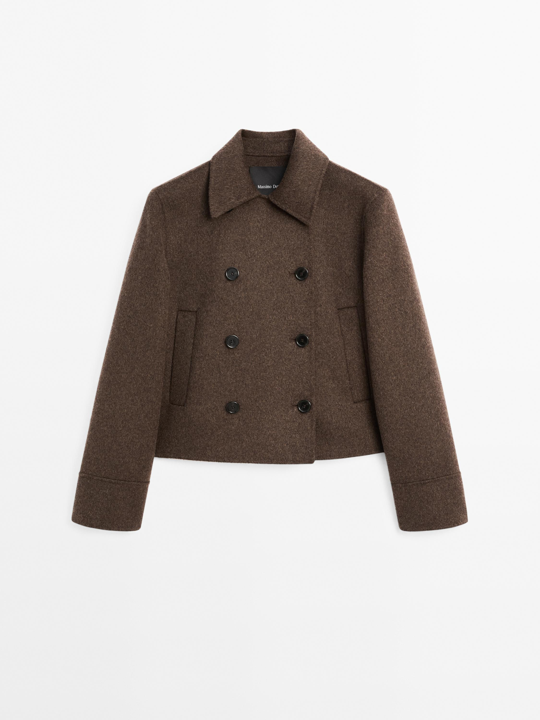Short double-breasted wool blend coat · Chocolate · Coats And Jackets | Massimo Dutti | Massimo Dutti UK