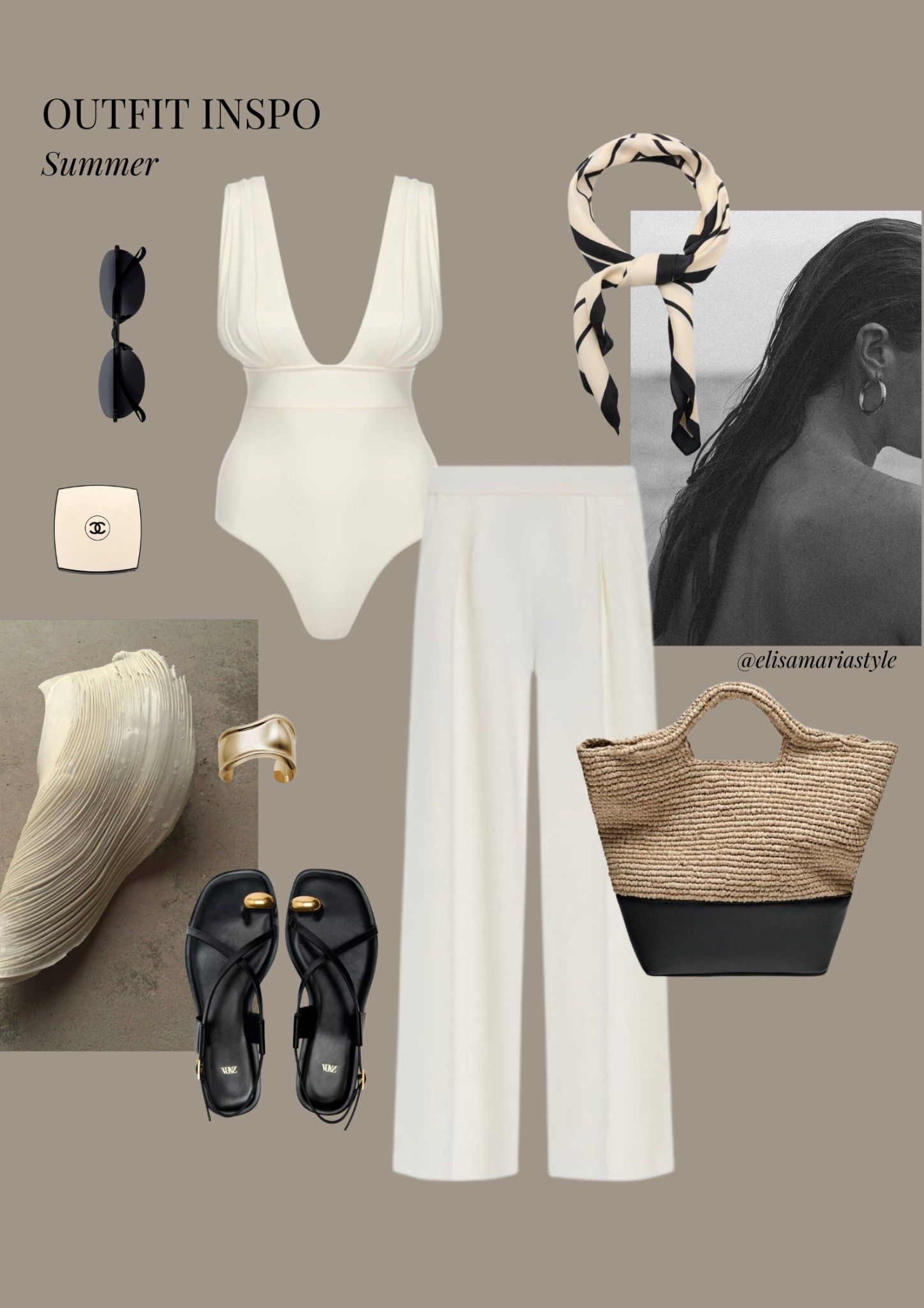 Linen pants, white one piece, straw bag, head scarf outfit idea for summer 🤍

#LTKstyletip #LTKswimwear #LTKsummer