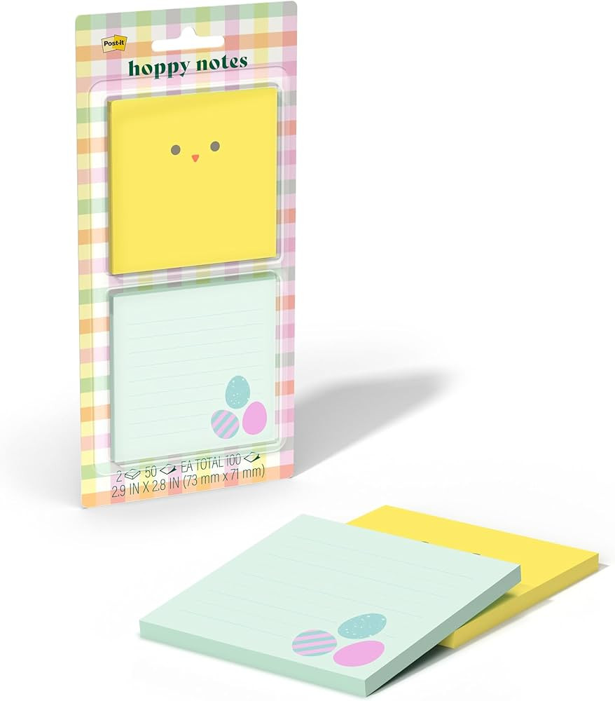 Post-it Cute Sticky Notes, 1 Yellow Chick Square Pad and 1 Light Green with Multi-Colored Eggs, 2... | Amazon (US)