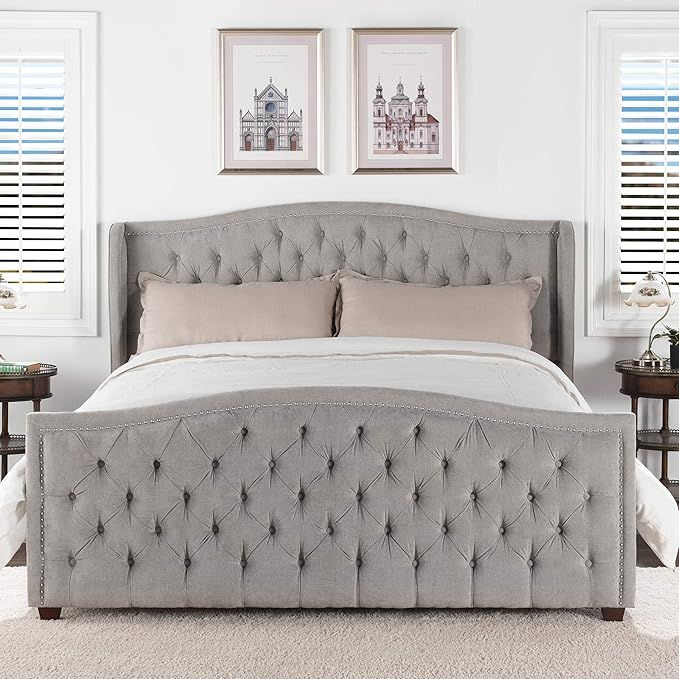 Jennifer Taylor Home Marcella Tufted Wingback King Bed, Silver Grey | Amazon (US)