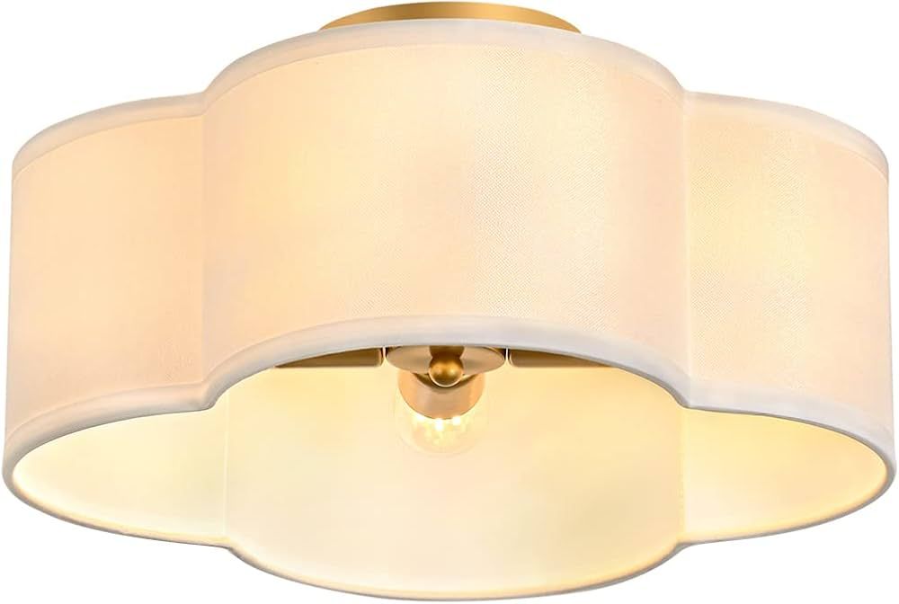 OFLNLL Gold 4-Light Semi Flush Mount Ceiling Light, White Fabric Close to Ceiling Light Fixtures,... | Amazon (US)