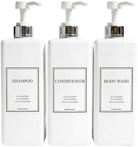 Shampoo and Conditioner Dispenser - Modern Design Large 27oz Shower Soap Dispenser Set of 3, Refi... | Amazon (US)