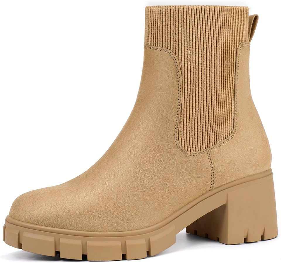 IDIFU IN2 Chelsea Boots Elastic Ankle Boots for Women Platform Lug Sole Women's Boots Round Toe L... | Amazon (US)