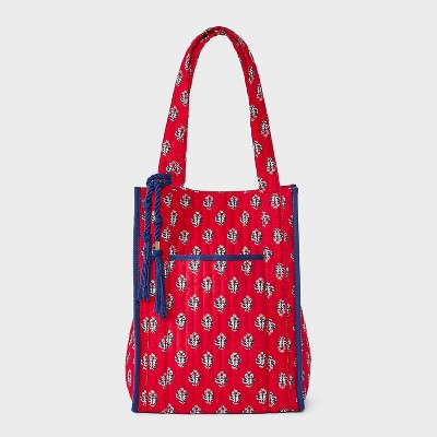 Floral Print Quilted Tote Bag with Tassel - Universal Thread™ Red | Target