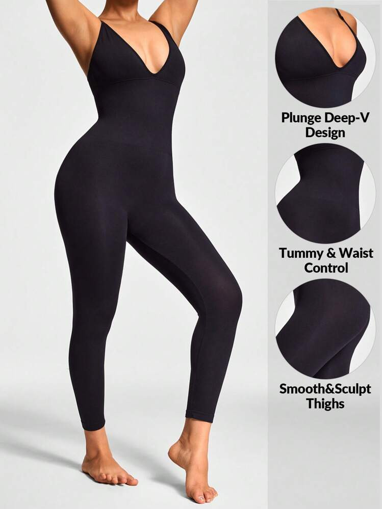 SHAPORA Women's Seamless Solid Color Jumpsuit | SHEIN