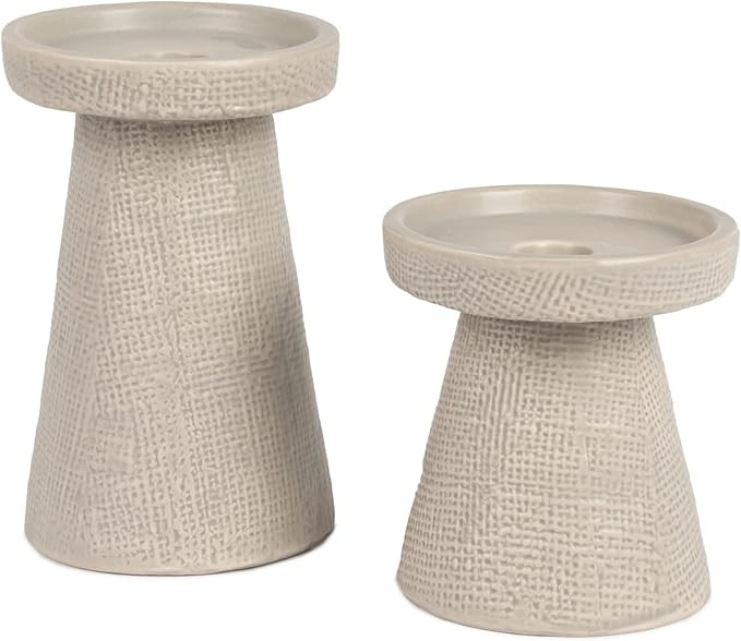 Main + Mesa Stoneware Pillar & Taper Candle Holders, Set of 2 | Amazon (US)