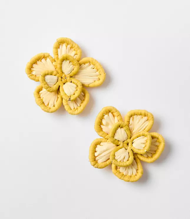 LOFT Beach Floral Raffia Statement Earrings | LOFT