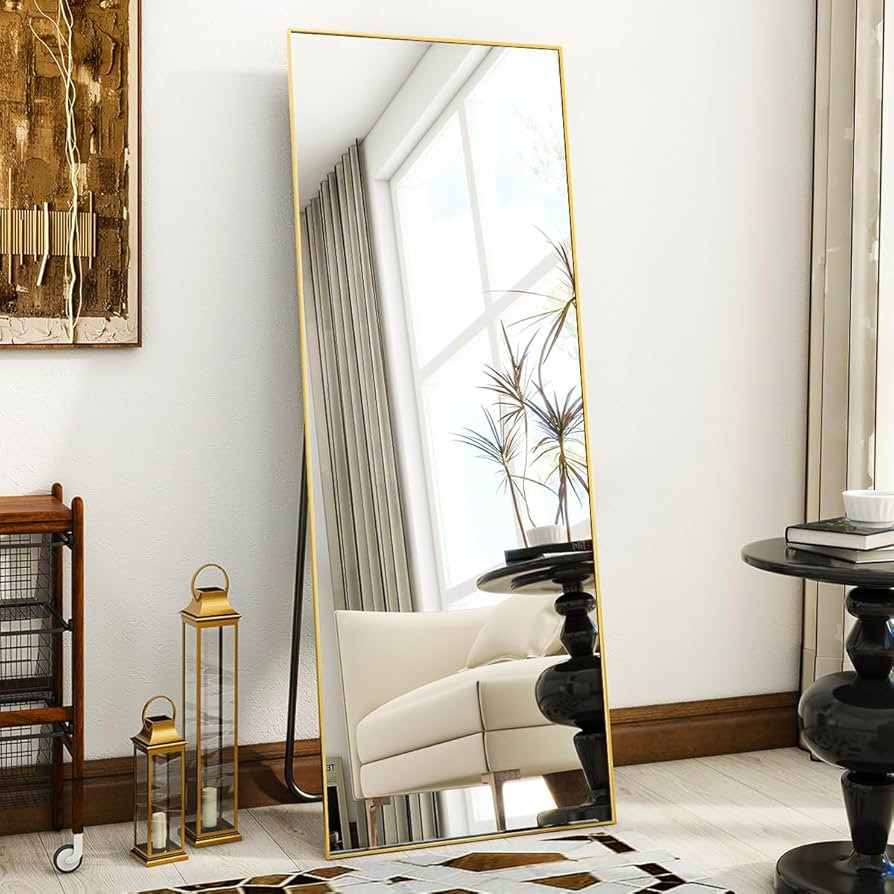 Mirror Full Length, 21" x 64" Floor Mirror with Stand, Aluminum Alloy Frame Full Body Mirror, Sta... | Amazon (US)