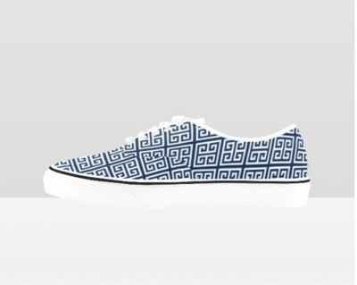Greek Key Maze Printed Lace Up Classic Canvas Sneakers - Blue and White | eBay US