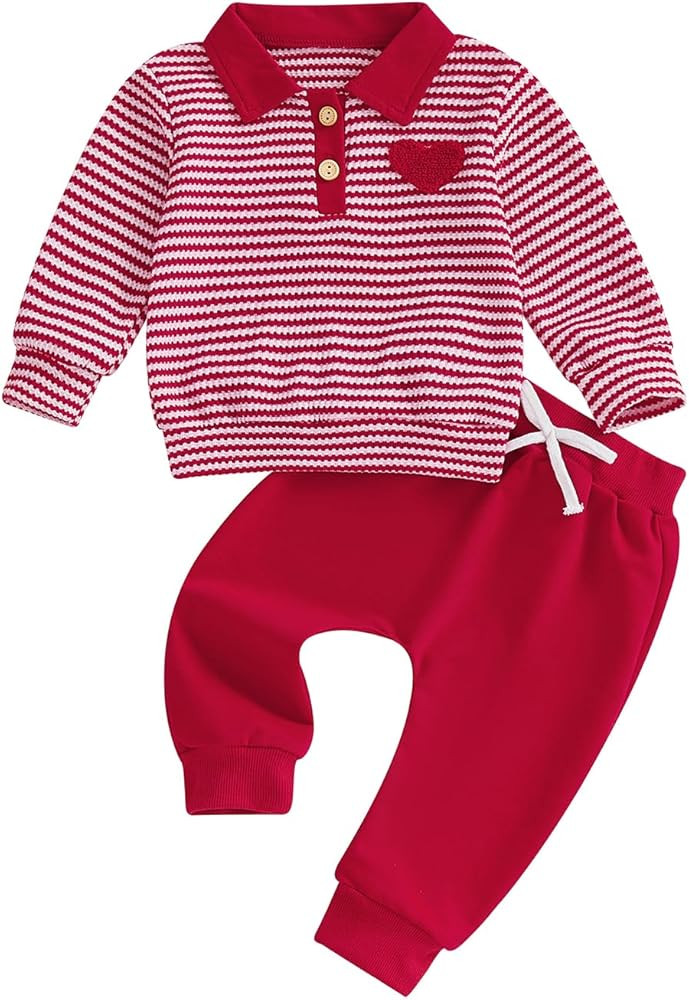 VISGOGO Baby Boy Clothes Toddler Fall Winter Outfit Sweater Toddler Boy Striped Clothes 6 12 18 M... | Amazon (US)