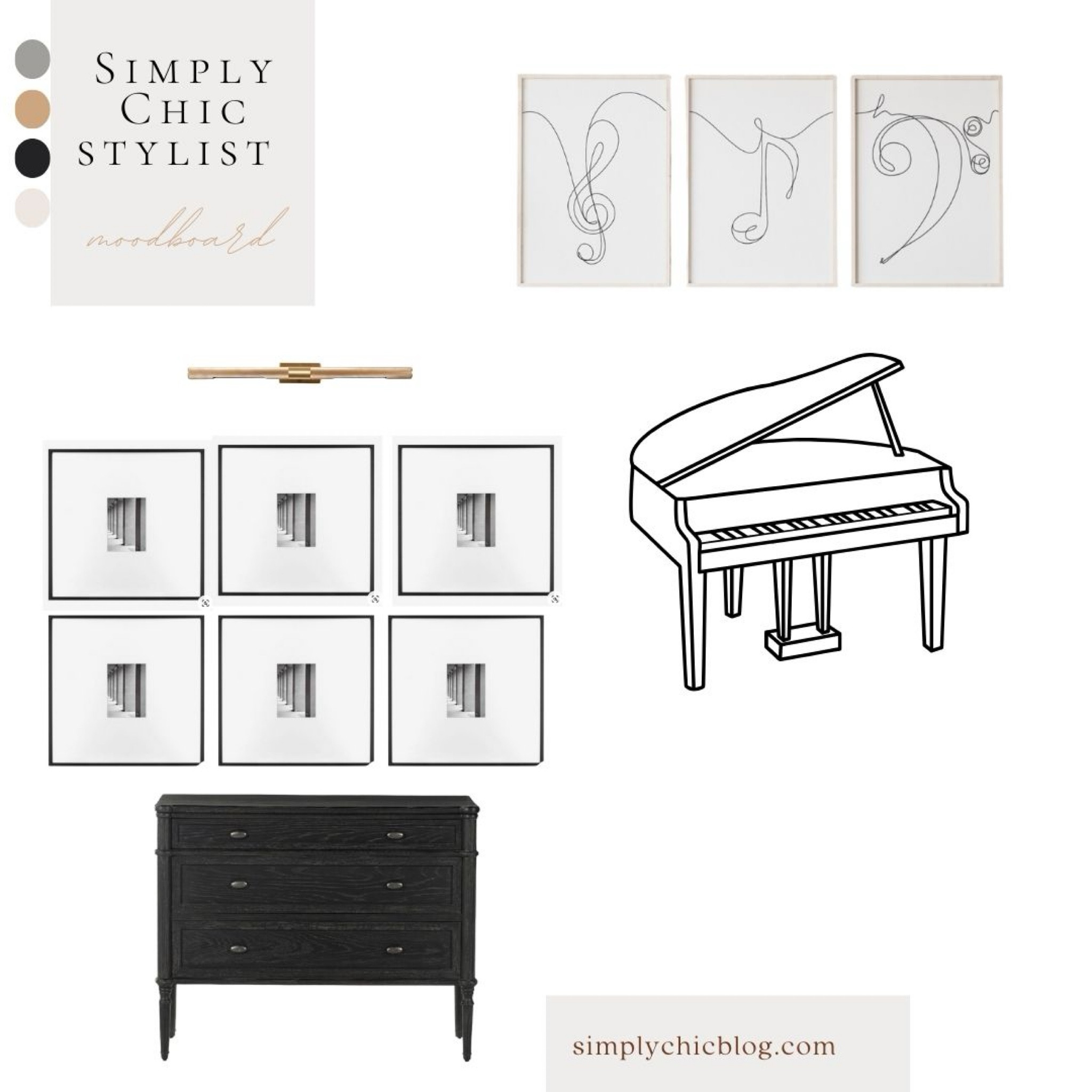 Creating a space where your piano is your main focus. With pictures of your family and black and white and then photos of notes.

#LTKHome