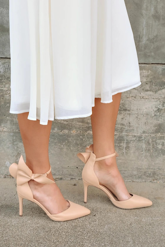 Lizaa Light Nude Bow Ankle Strap Pumps | Lulus (US)