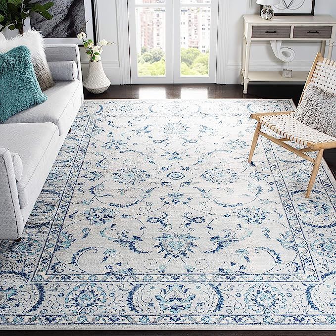 SAFAVIEH Brentwood Collection 8' x 10' Light Grey/Blue BNT854G Oriental Floral Scroll Non-Sheddin... | Amazon (US)