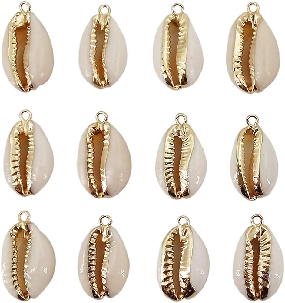 INSPIRELLE 12PCS Golden Natural Shell Pendants Sea Shell Connectors Beach Seashells Cowrie Shell ... | Amazon (US)