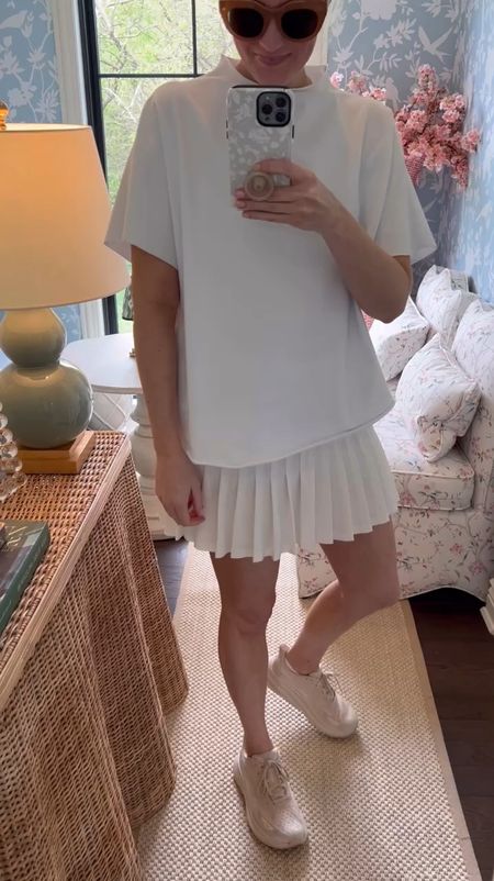 ADORE this white pleated tennis skirt! I’m wearing a size medium! 

My white top is Amazon and so good! 