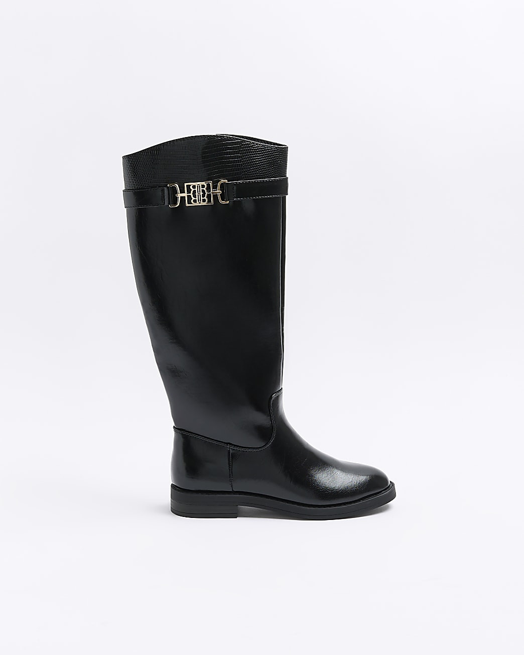 Black buckle knee high boots | River Island (UK & IE)