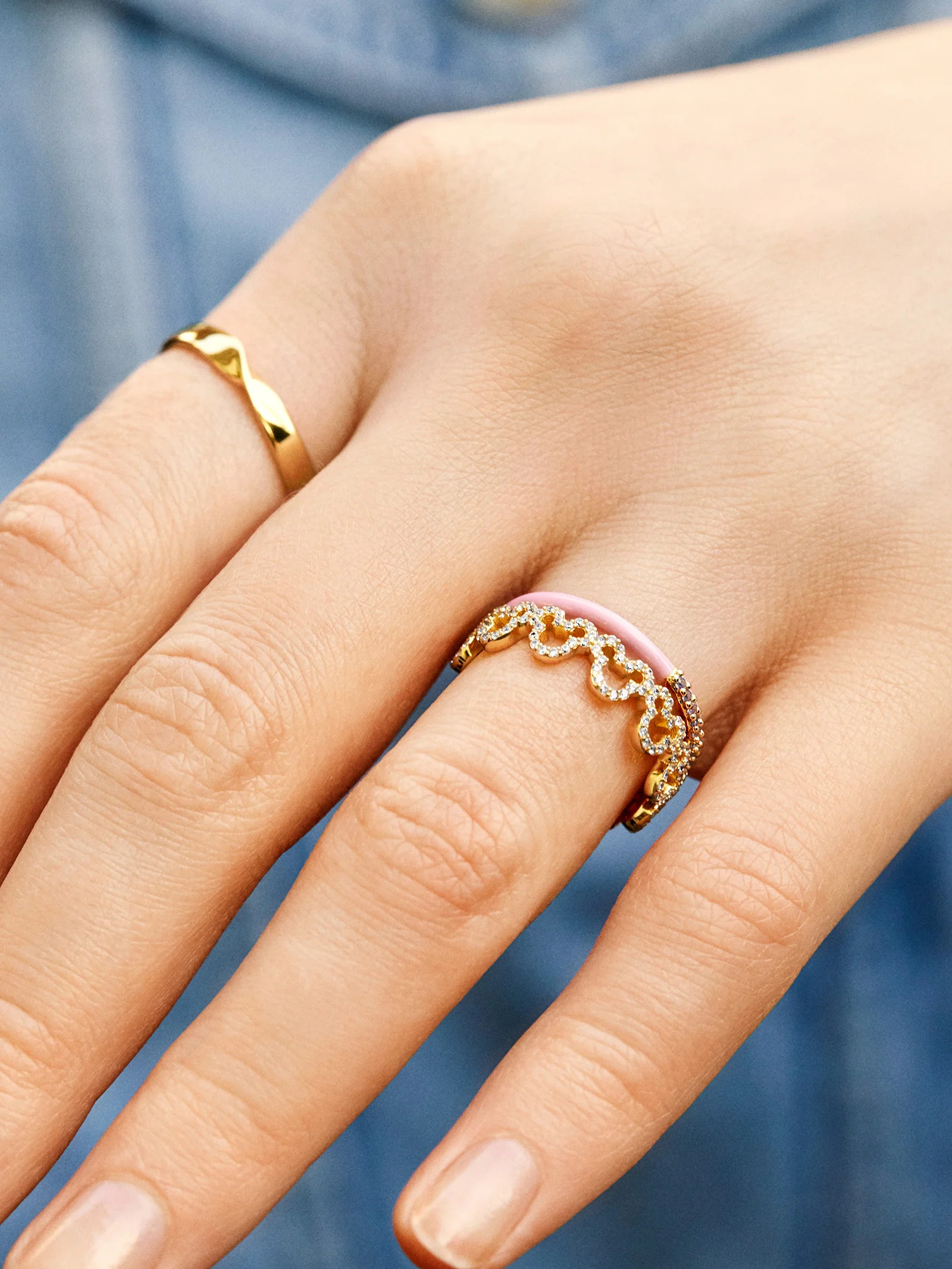 Mickey Mouse Outline 18K Gold Plated Sterling Silver Ring - Gold/Pavé | BaubleBar (US)