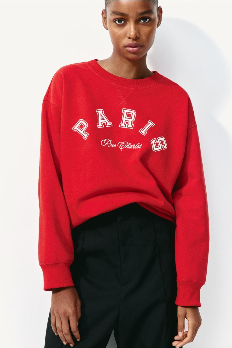 Sweatshirt - Crew-neck - Long sleeve - Red/Paris - Ladies | H&M US | H&M (US + CA)