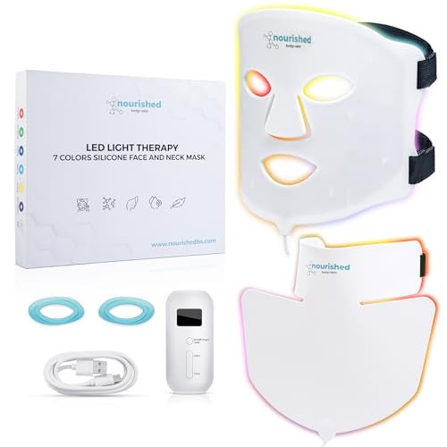 Nourished Bodynskin LED Light Therapy Face & Neck Mask - Facial Skin Care Device - 7 Colors Red & Blue - Rejuvenation, Anti-aging Product for Wrinkles | Amazon (US)