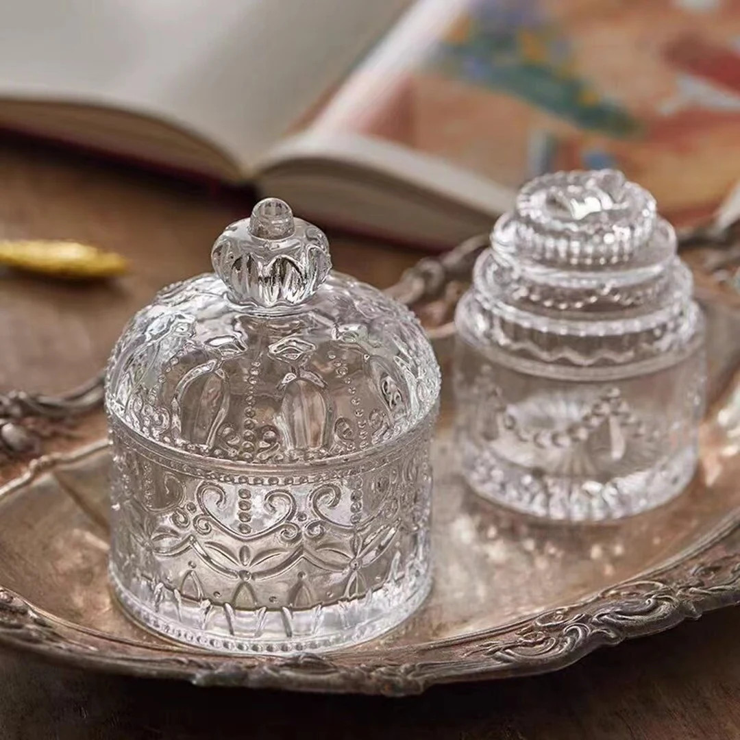 Retro Embossed Crystal Glass Jar Coffee Sugar Jar Jewelry - Etsy | Etsy (US)