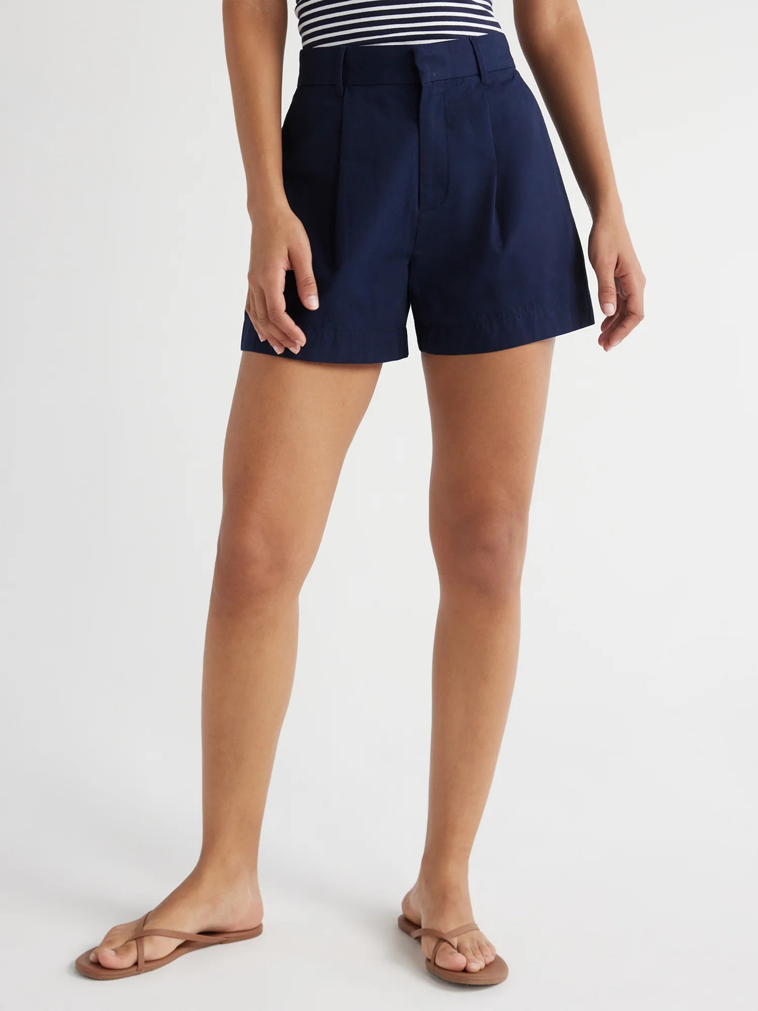 Free Assembly Women's High Rise Pleated Shorts, 4 1/4” Inseam, Sizes 0-16 | Walmart (US)