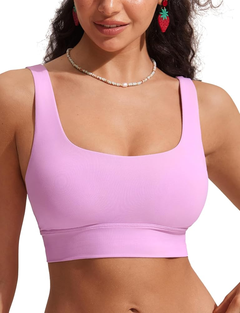 CRZ YOGA Scoop Neck Longline Bikini Tops for Women - Padded Wide Straps Modest Swimsuit Bathing S... | Amazon (US)