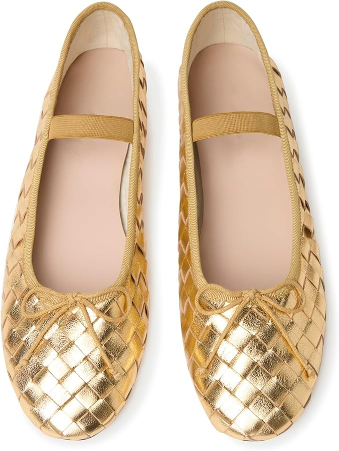 Womens Woven Ballet Flats with Bow Round Toe Slip on Mary Jane Flats Ladies Fashion Elastic Strap... | Amazon (US)
