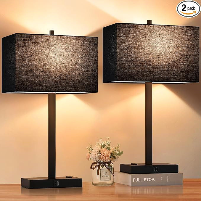 21" Touch Bedside lamps with 2 USB & AC Outlets, 3-Way Dimmable Bedside Table Lamps Set of 2 for ... | Amazon (US)