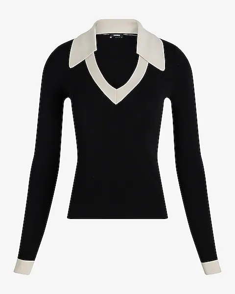Silky Soft Tipped Fitted V-Neck Polo Sweater | Express
