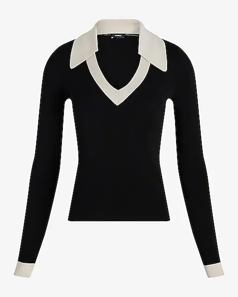 Silky Soft Tipped Fitted V-Neck Polo Sweater | Express