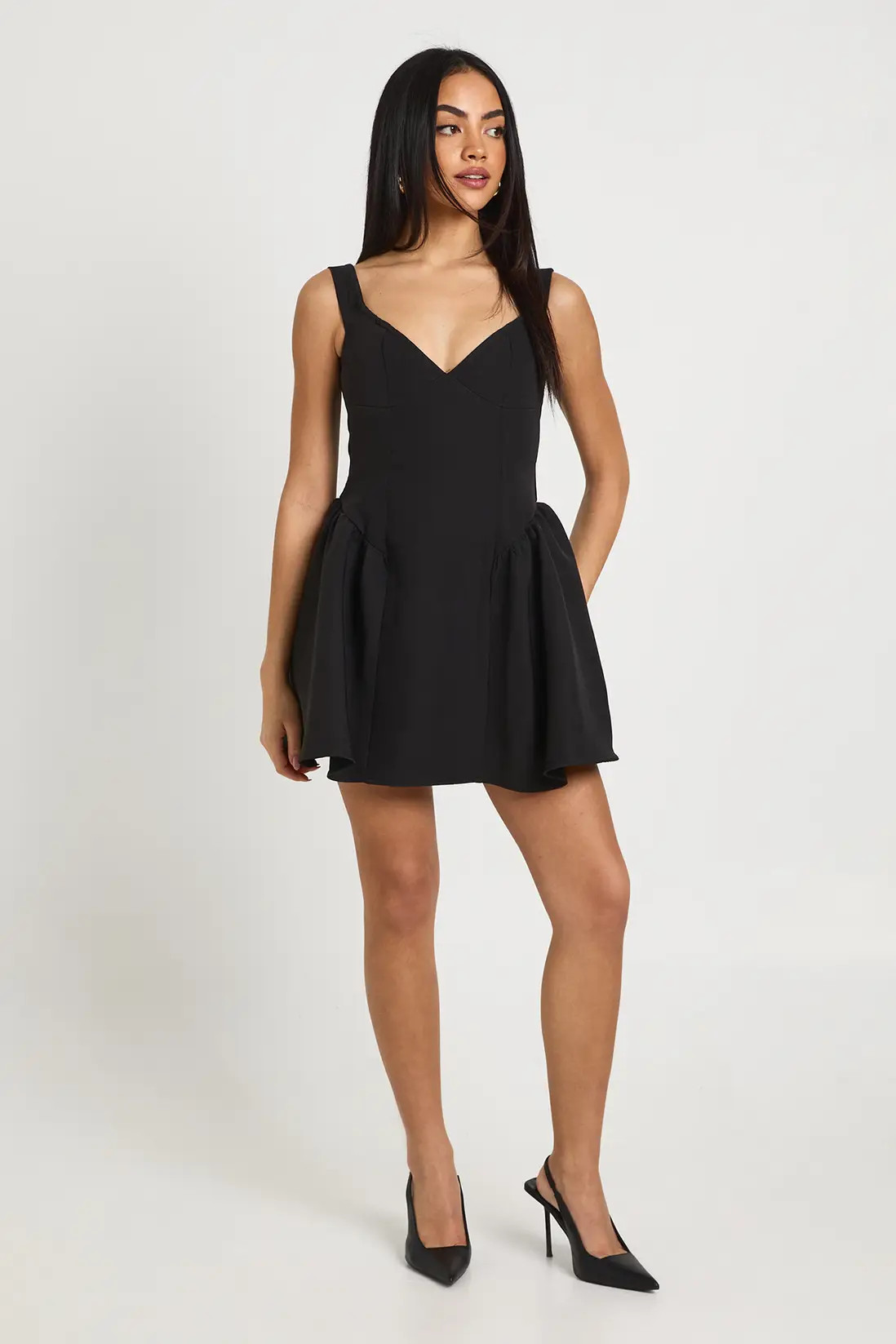 Bardot Structured Volume Skater Mini Dress | boohoo (US & Canada)