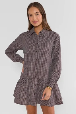 Brown Plaid Drop Waist Short Dress | Avara