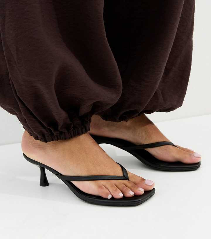 Black Faux Leather Toe Post Mules | New Look | New Look (UK)