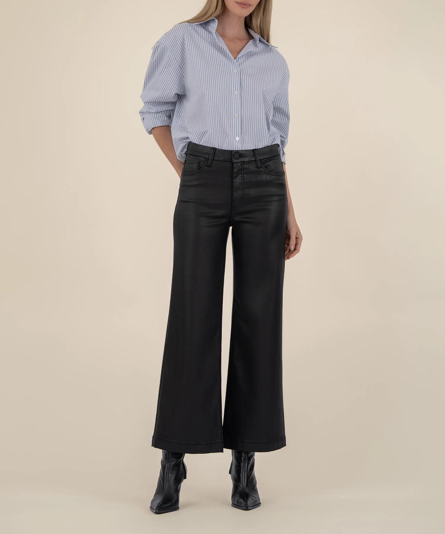 Meg Coated High Rise Wide Leg - 8 / Black - Kut from the Kloth | Kut From Kloth