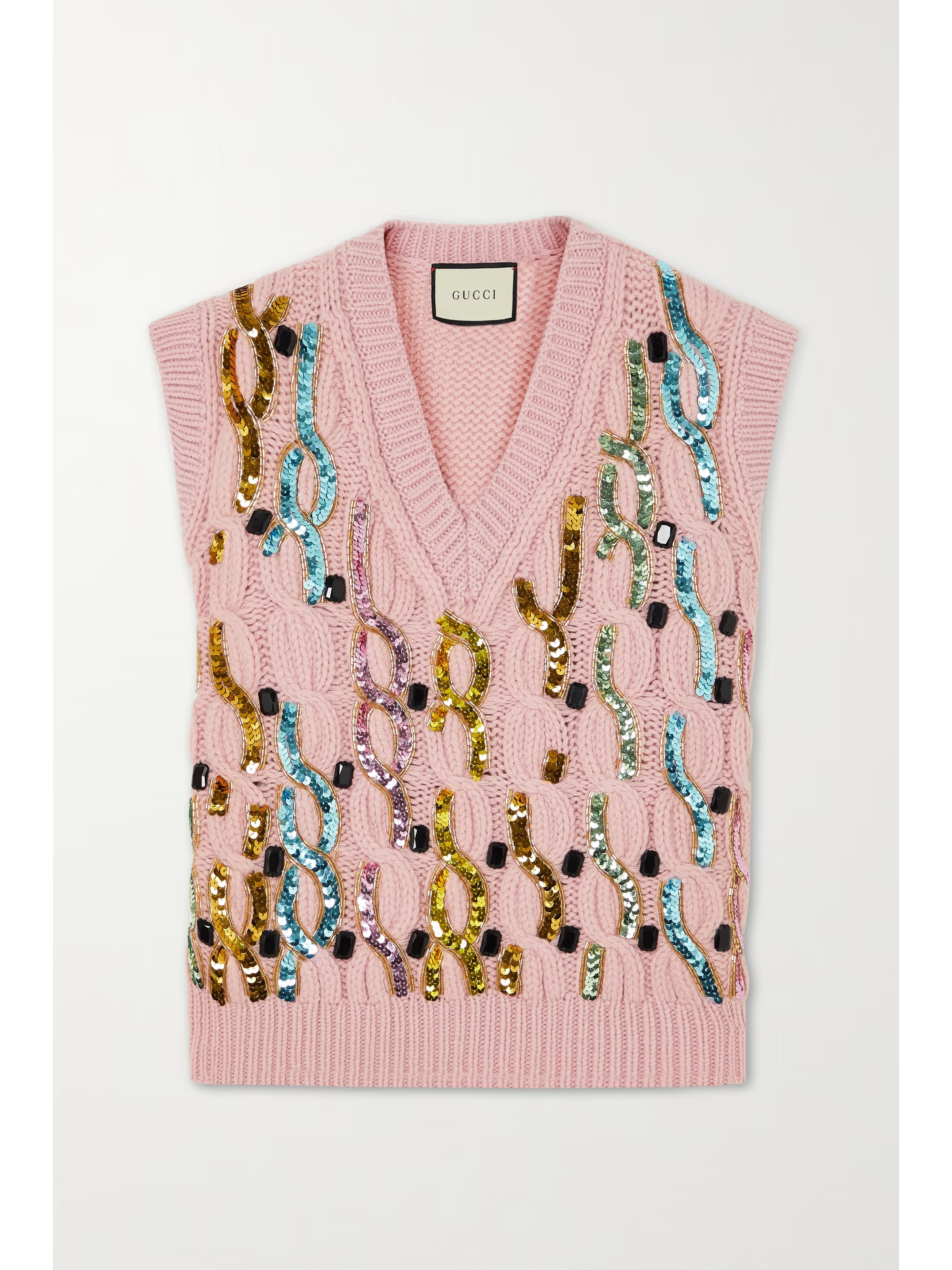 Embellished cable-knit wool vest | NET-A-PORTER (US)